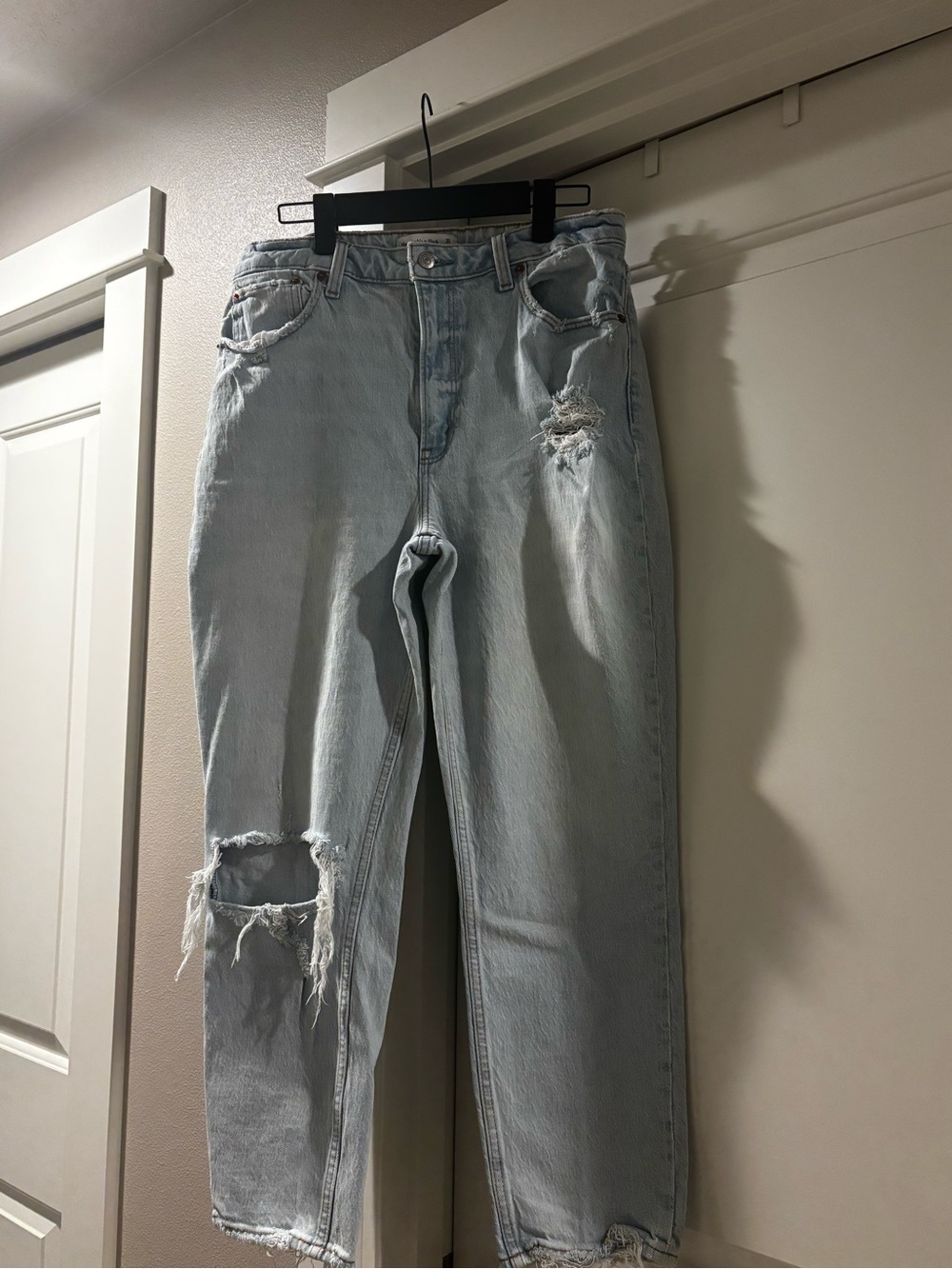 Abercrombie & Fitch Light Blue Distressed Straight-Leg Jeans